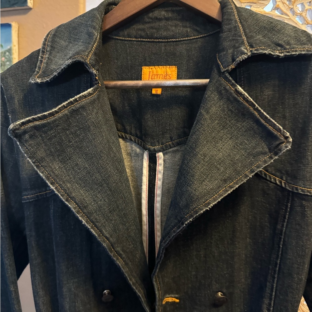 Great Jeans Jacket! Denim Knee length Trench Coat. PRISTINE CONDITION.